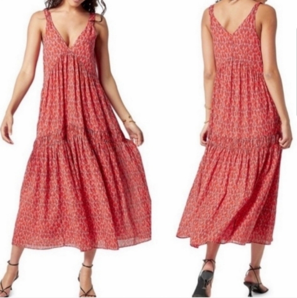 Joie Dresses & Skirts - Anthropologie Joie Tea Rose Pink Sleeveless Ikat Tiered Ruffle Maxi Dress sz xxl